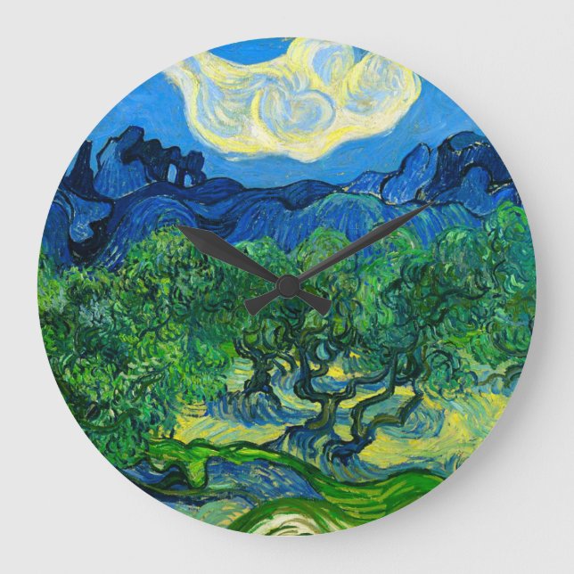 Van Gogh Olive Trees in a Mountainous Landscape Large Clock (Front)
