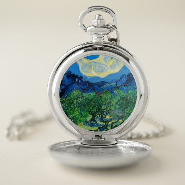 Van Gogh Olive Trees in a Mountainous Landscape Pocket Watch (Inside)