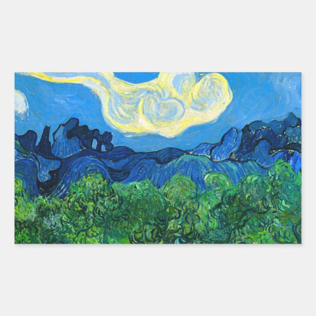 Van Gogh Olive Trees in a Mountainous Landscape Rectangular Sticker (Front)