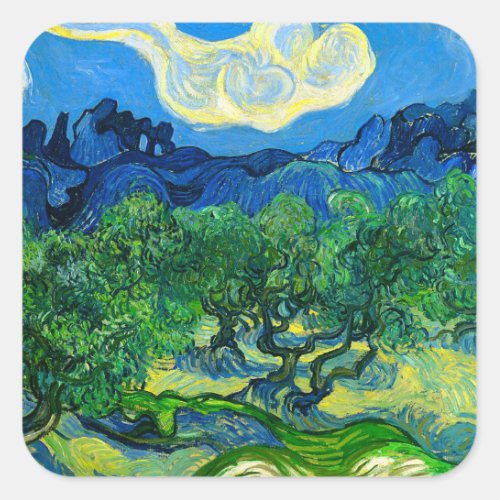 Van Gogh Olive Trees in a Mountainous Landscape Square Sticker