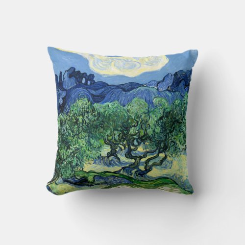 Van Gogh _ Olive Trees with Alpilles Background Throw Pillow