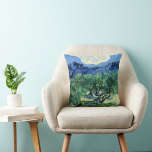 Van Gogh - Olive Trees with Alpilles Background Throw Pillow