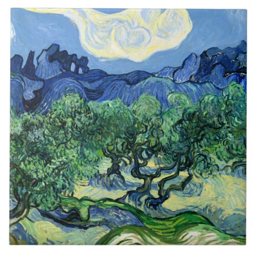 Van Gogh _ Olive Trees with Alpilles in Background Ceramic Tile