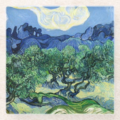 Van Gogh _ Olive Trees with Alpilles in Background Glass Coaster