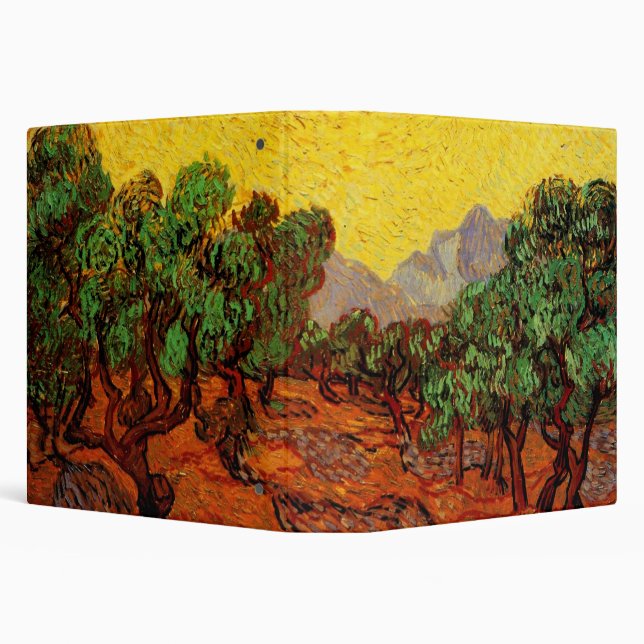 Van Gogh Olive Trees with Yellow Sky and Sun 3 Ring Binder (Background)