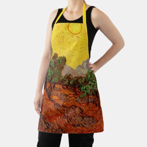 Van Gogh Olive Trees with Yellow Sky and Sun Apron