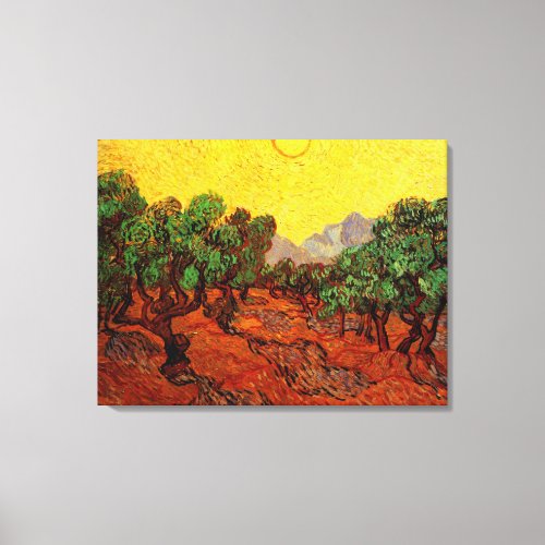 Van Gogh Olive Trees with Yellow Sky and Sun Canvas Print