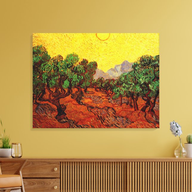 Van Gogh Olive Trees with Yellow Sky and Sun Canvas Print (Insitu(LivingRoom))