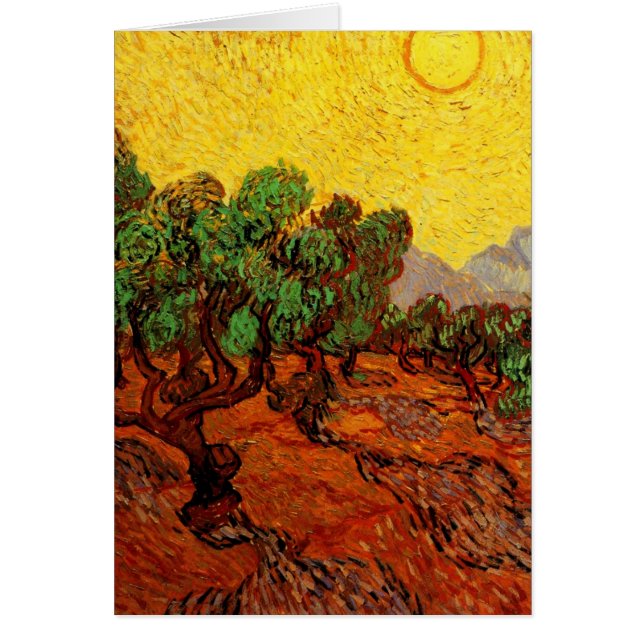Van Gogh Olive Trees with Yellow Sky and Sun Cards (Front)