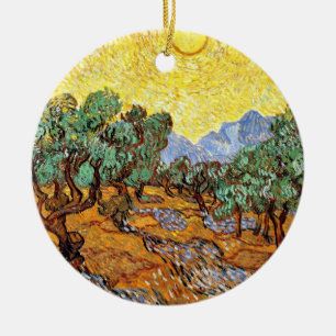 Van Gogh: Olive Trees with Yellow Sky and Sun Ceramic Ornament