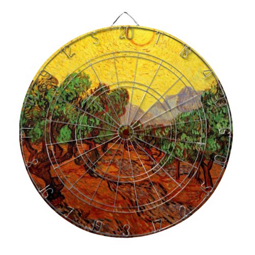 Van Gogh Olive Trees with Yellow Sky and Sun Dartboard