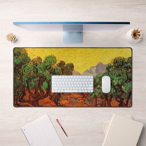 Van Gogh Olive Trees with Yellow Sky and Sun Desk Mat