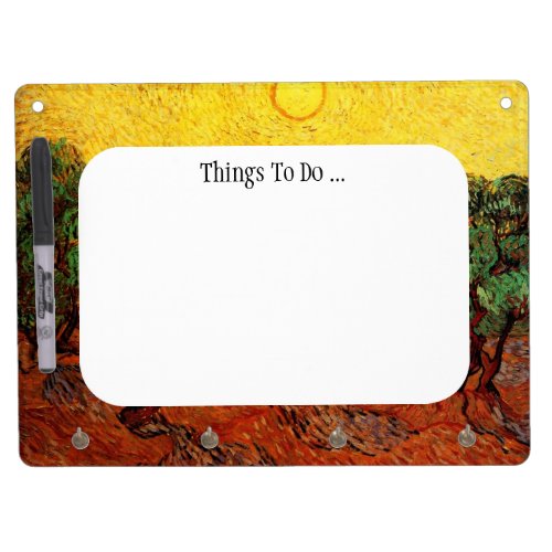 Van Gogh Olive Trees with Yellow Sky and Sun Dry Erase Board With Keychain Holder