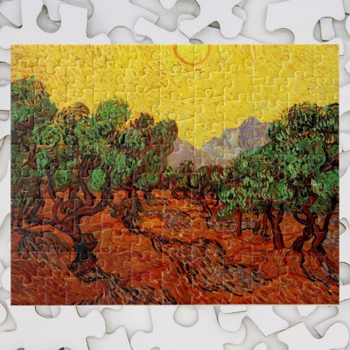 Van Gogh Olive Trees with Yellow Sky and Sun Jigsaw Puzzle