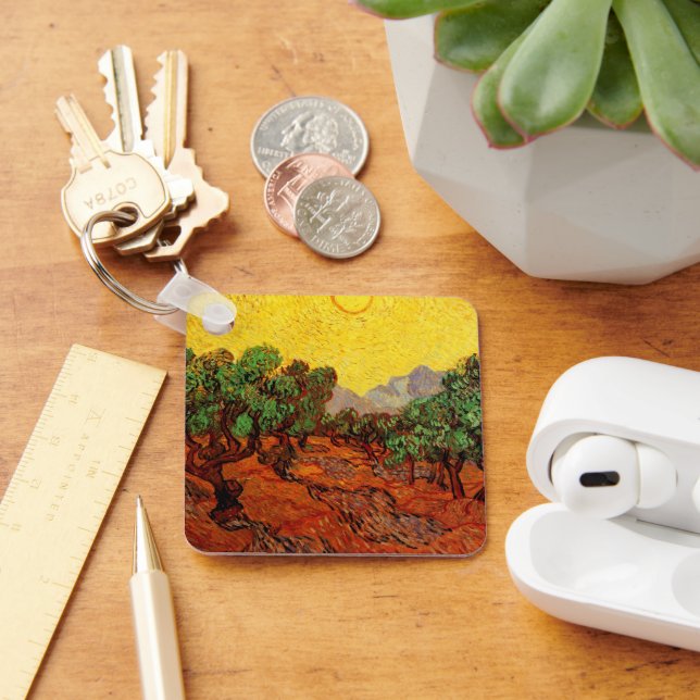 Van Gogh Olive Trees with Yellow Sky and Sun Keychain (Desk)