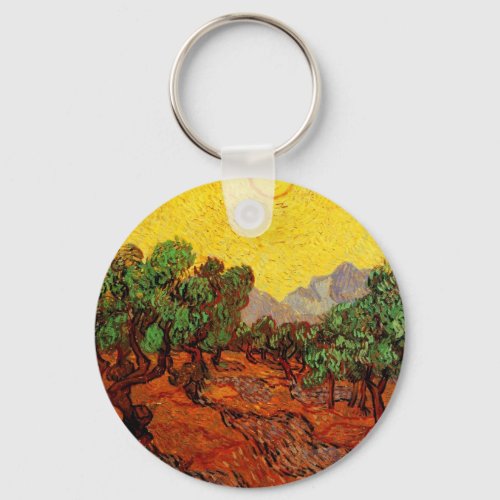 Van Gogh Olive Trees with Yellow Sky and Sun Keychain
