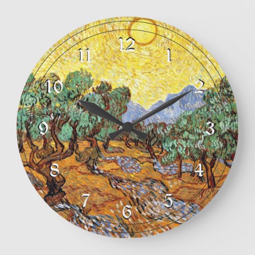 Van Gogh Olive Trees with Yellow Sky and Sun Larg Large Clock