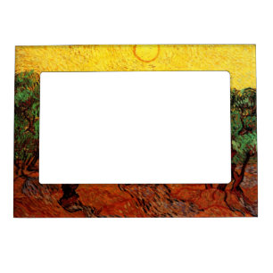 Van Gogh Olive Trees with Yellow Sky and Sun Magnetic Picture Frame