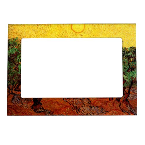 Van Gogh Olive Trees with Yellow Sky and Sun Magnetic Picture Frame