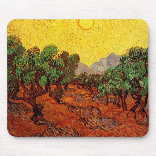 Van Gogh Olive Trees with Yellow Sky and Sun Mouse Pad
