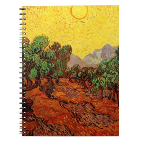 Van Gogh Olive Trees with Yellow Sky and Sun Notebook