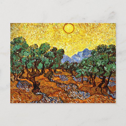 Van Gogh _ Olive Trees with Yellow Sky and Sun Pos Postcard