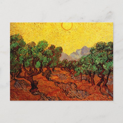 Van Gogh Olive Trees with Yellow Sky and Sun Postcard