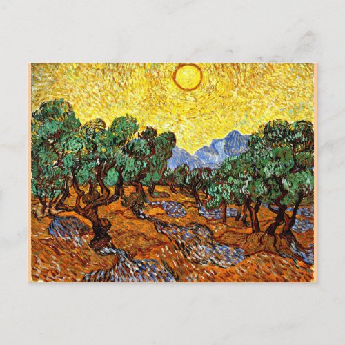 Van Gogh _ Olive Trees with Yellow Sky and Sun Postcard