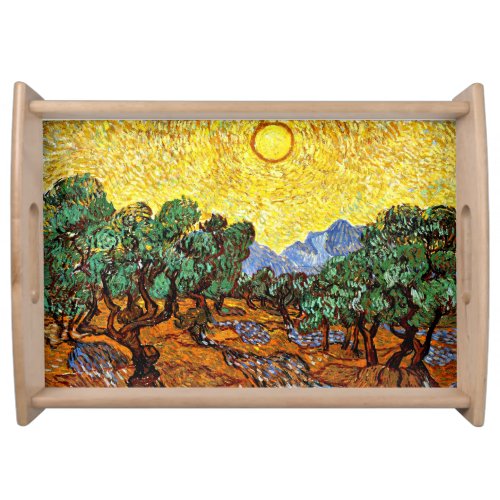 Van Gogh _ Olive Trees with Yellow Sky and Sun Serving Tray
