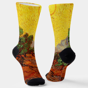 Van Gogh Olive Trees with Yellow Sky and Sun Socks