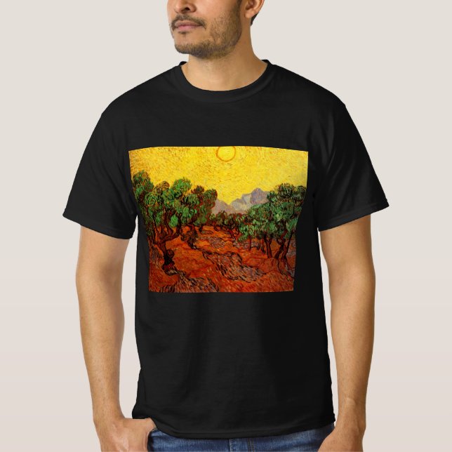 Van Gogh Olive Trees with Yellow Sky and Sun T-Shirt (Front)