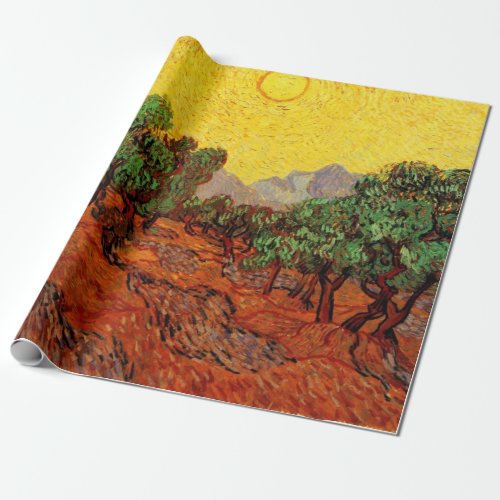 Van Gogh Olive Trees with Yellow Sky and Sun Wrapping Paper