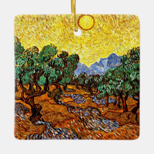 Van Gogh _ Olive Trees with Yellow Sky Ceramic Ornament