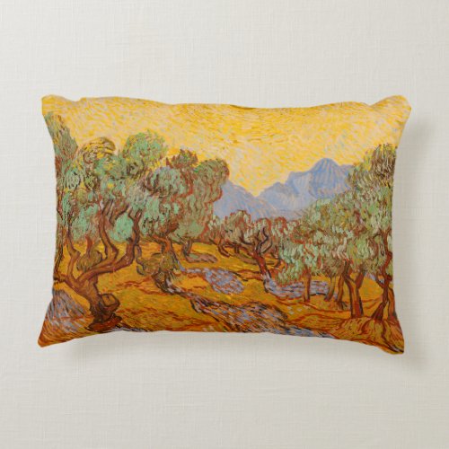 Van Gogh Olive Trees Yellow Sun Sky Accent Pillow