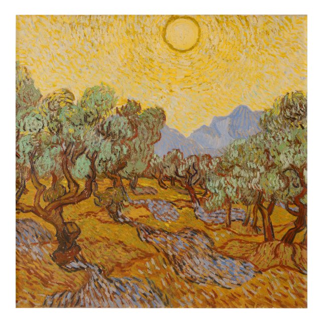 Van Gogh Olive Trees Yellow Sun Sky Acrylic Print (Front)