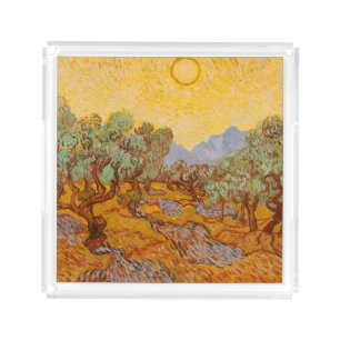 Van Gogh Olive Trees Yellow Sun Sky Acrylic Tray