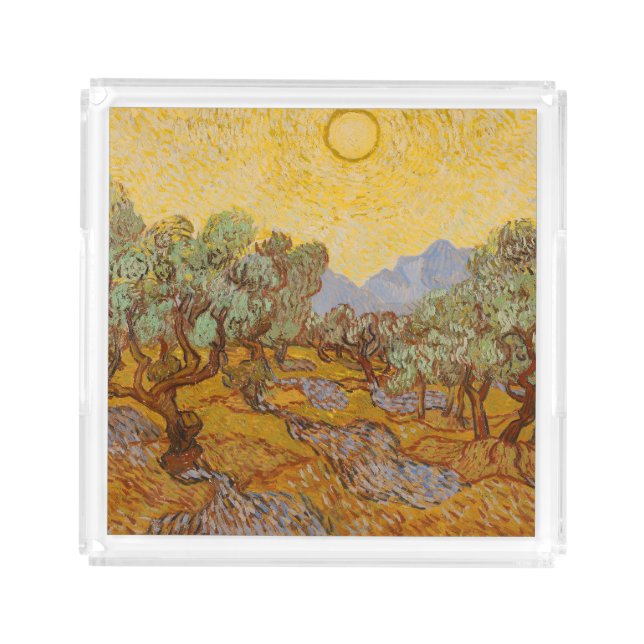 Van Gogh Olive Trees Yellow Sun Sky Acrylic Tray (Front)