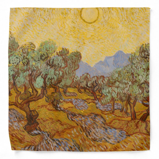 Van Gogh Olive Trees Yellow Sun Sky Bandana (Front)