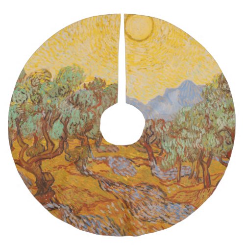 Van Gogh Olive Trees Yellow Sun Sky Brushed Polyester Tree Skirt