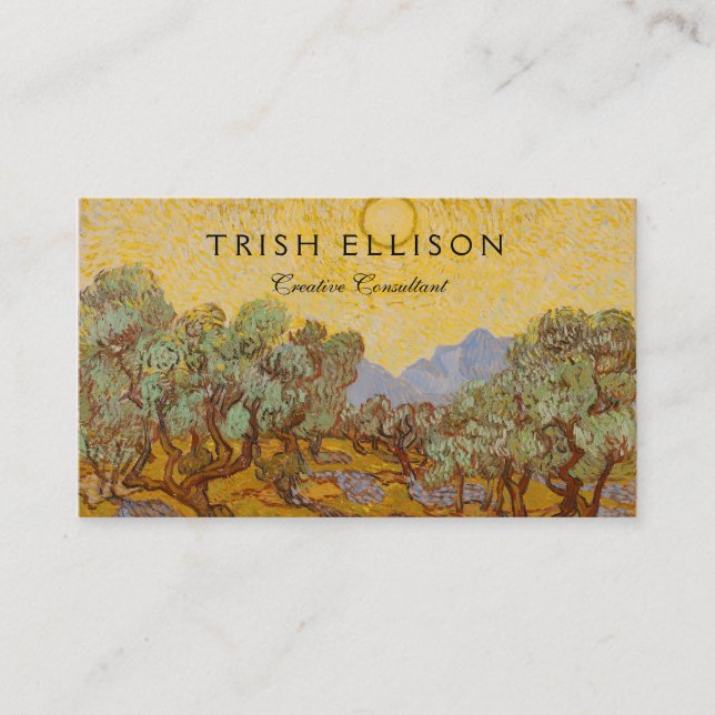 Van Gogh Olive Trees Yellow Sun Sky Business Card (Front)