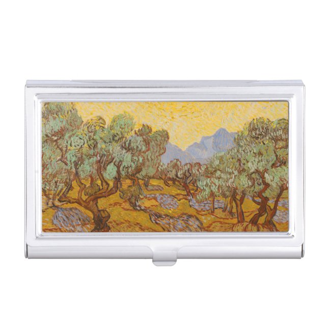 Van Gogh Olive Trees Yellow Sun Sky Business Card Case (Front)