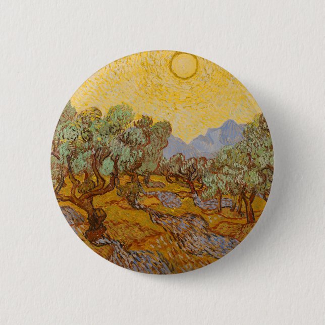 Van Gogh Olive Trees Yellow Sun Sky Button (Front)