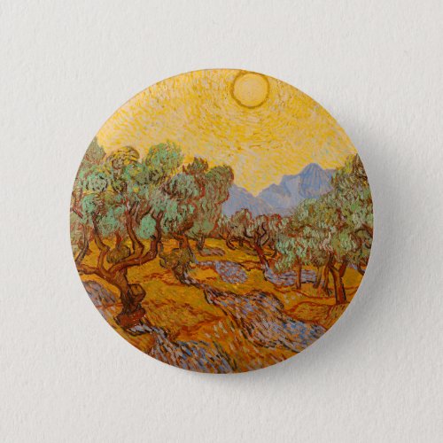 Van Gogh Olive Trees Yellow Sun Sky Button