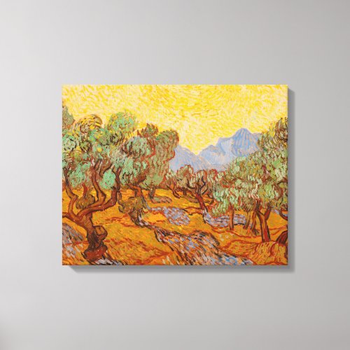 Van Gogh Olive Trees Yellow Sun Sky Canvas Print