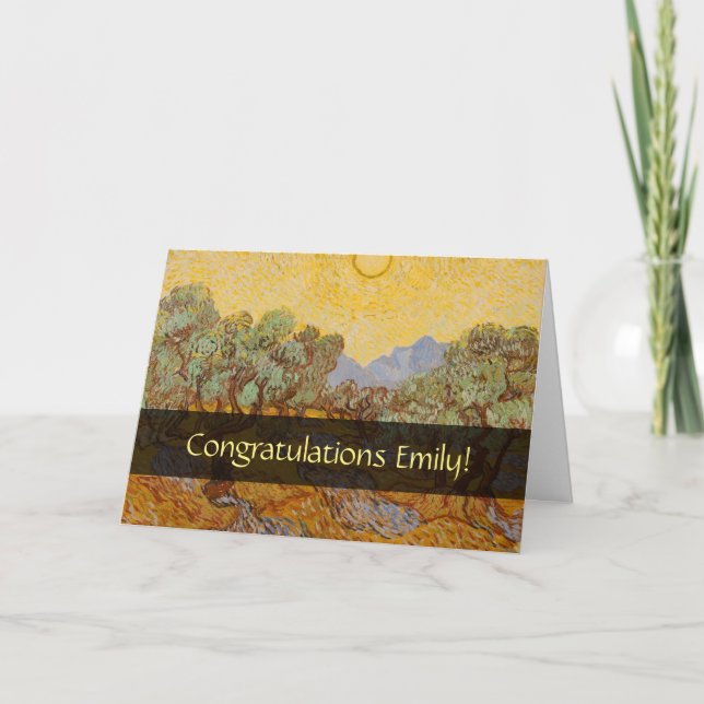Van Gogh Olive Trees Yellow Sun Sky Card (Front)