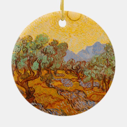 Van Gogh Olive Trees Yellow Sun Sky Ceramic Ornament