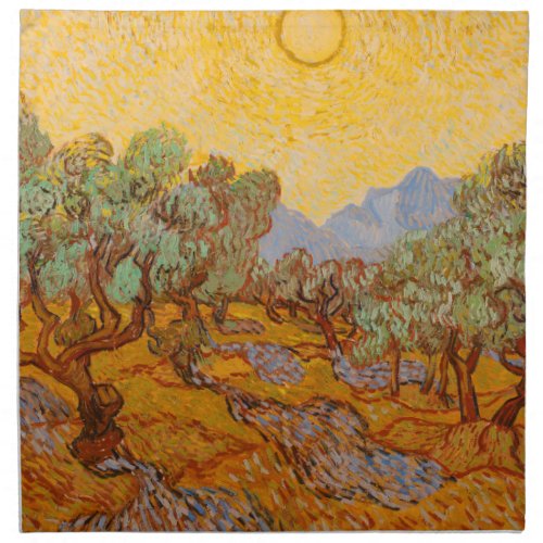 Van Gogh Olive Trees Yellow Sun Sky Cloth Napkin