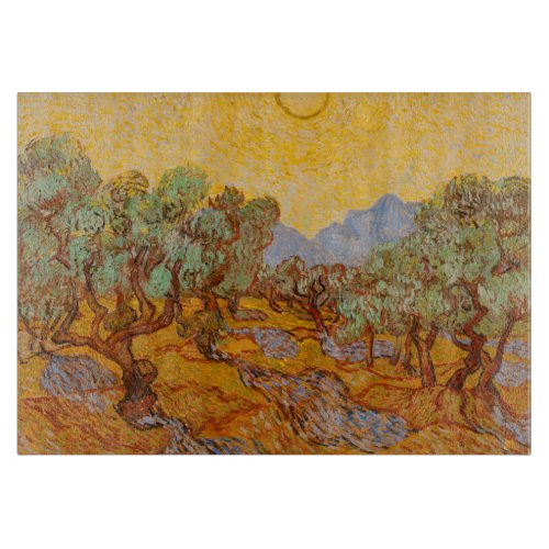 Van Gogh Olive Trees Yellow Sun Sky Cutting Board