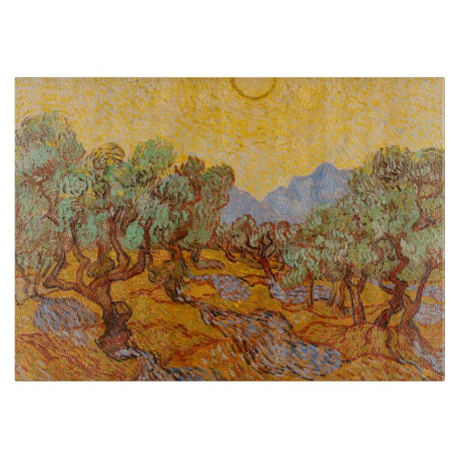 Van Gogh Olive Trees Yellow Sun Sky Cutting Board (Front)
