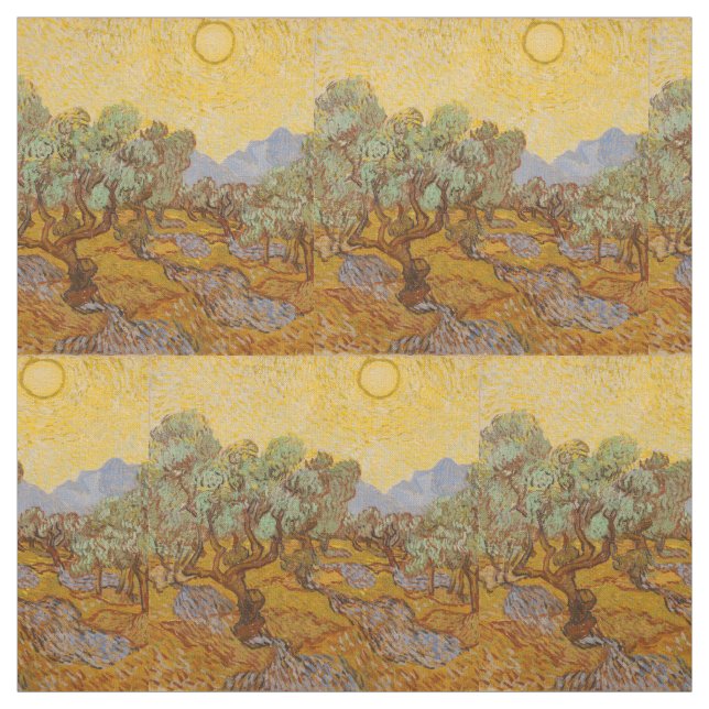 Van Gogh Olive Trees Yellow Sun Sky Fabric (Swatch)